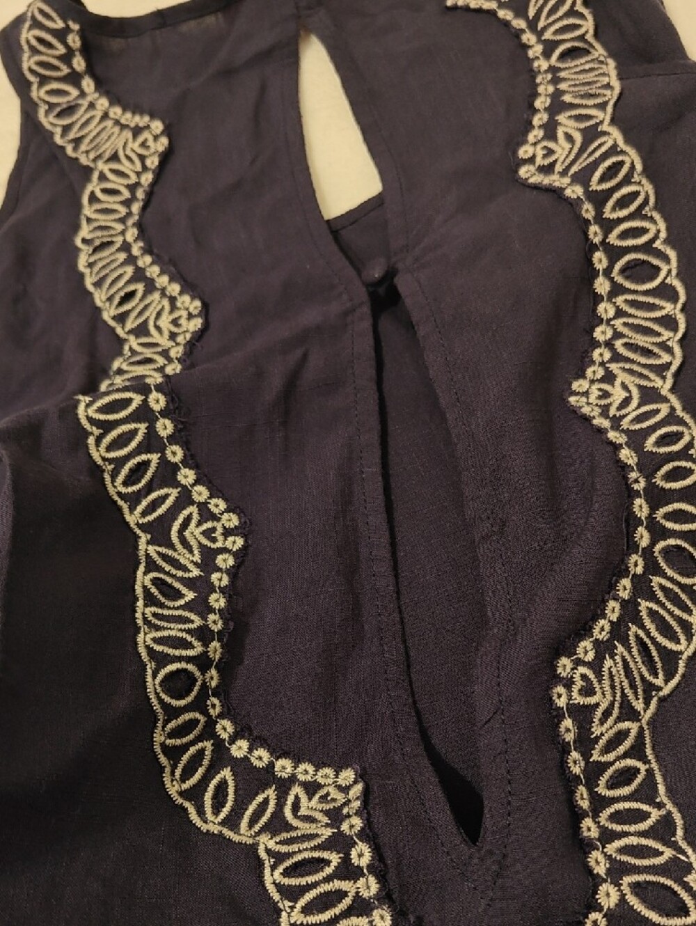Lulumari Navy Tank Top with Ivory Embroidery - Picture 8 of 13